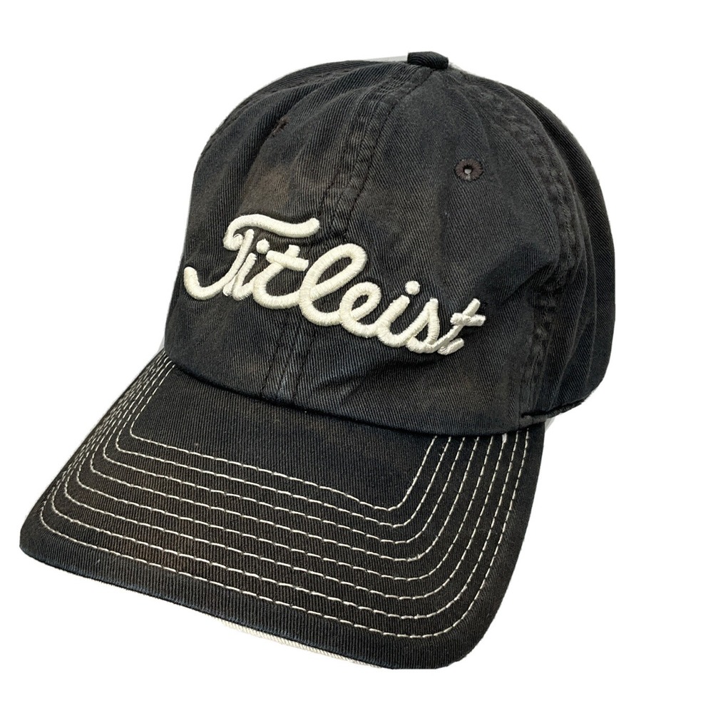Titleist Hat Baseball Cap Distressed Black Embroidered Logo Contrast Stitching